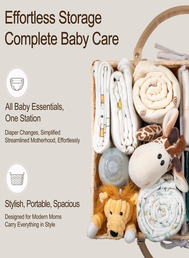 HBlife Large Diaper Caddy Organizer, Washable Waterproof, Portable Plastic Wicker Woven Basket with Divider, Nursery Diaper Station, Baby Shower Gifts Basket & Car Organizer - Image 4